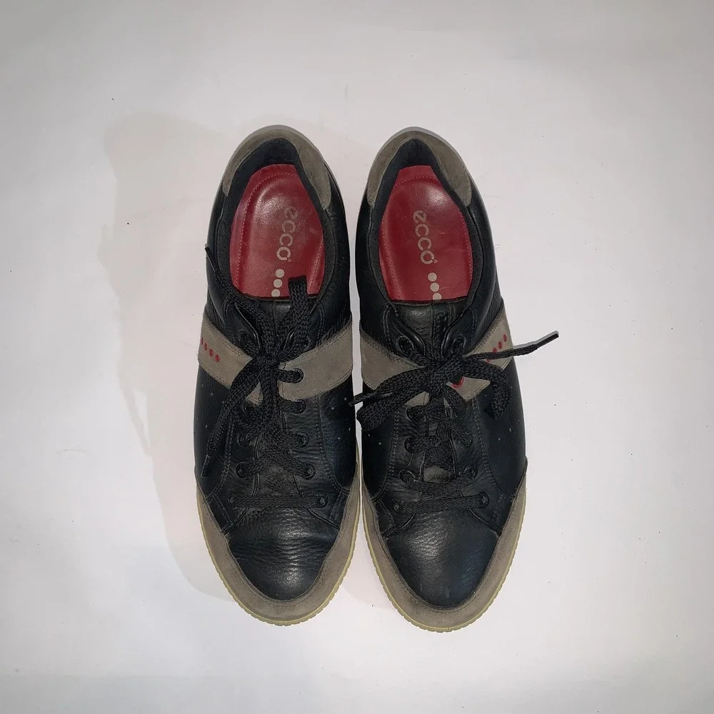 ECCO Golf Shoes Mens 12 Black Leather  Street Retro Spikeless Sneakers EU 46